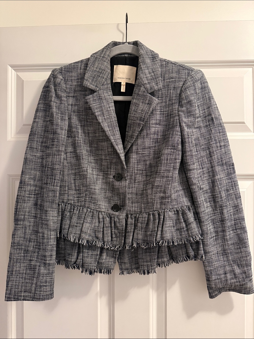 Rebecca Taylor Gray Tweed Ruffle Hem Blazer